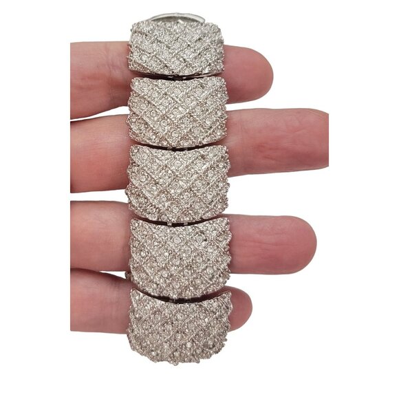 Hutton Wilkinson Silver Tone Clear Pave Rhinestone Panel Bracelet, E785 - Picture 9 of 12